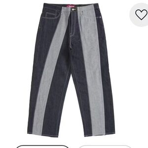 Supreme paneled stripe baggy jeans in rigid indigo